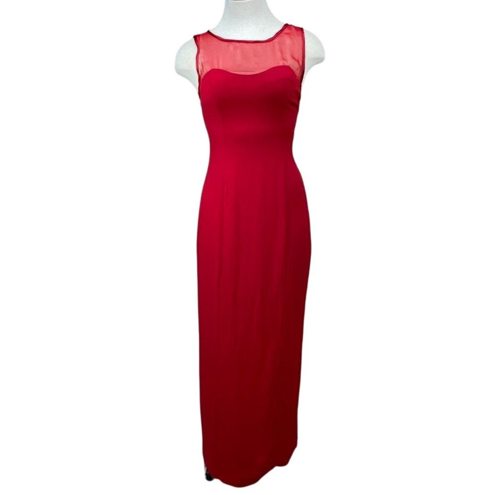 Vintage 90s ZUM ZUM Womens (7/8) Juniors Red Prom Dress Sheer‎ Bows ILGWU USA